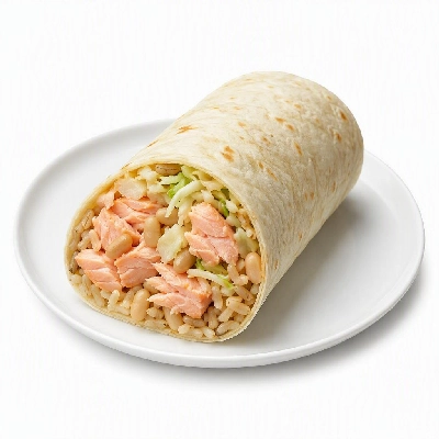 Wahoo's Fish Taco Citrus Slaw Salmon Burrito Brown Rice White Beans