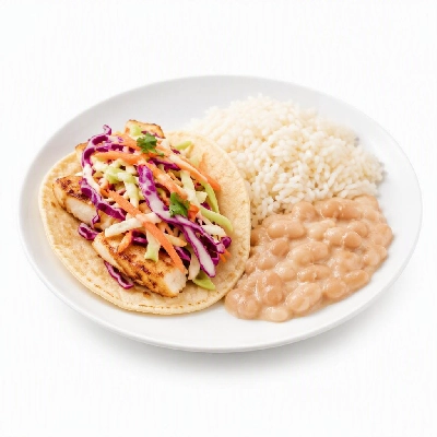 Wahoo's Fish Taco Citrus Slaw Taco Vegetarian White Rice White Beans