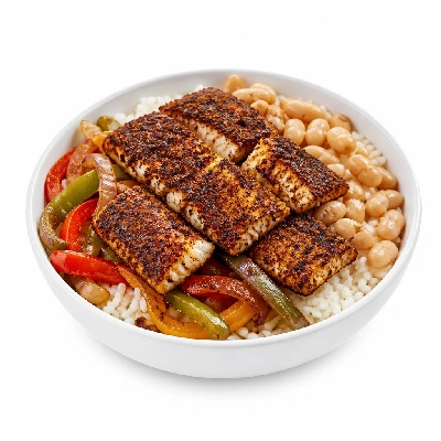 Wahoo's Fish Taco Fajita Veggie Bowl Blackened Fish White Rice White Beans