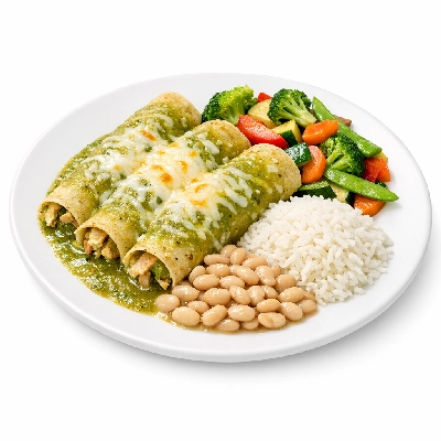 Wahoo's Fish Taco Green Enchilada Banzai Veggie Side White Rice White Beans