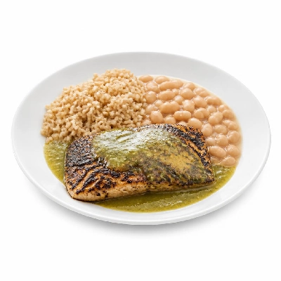 Wahoo's Fish Taco Green Enchilada Blackened Fish Side Brown Rice White Beans