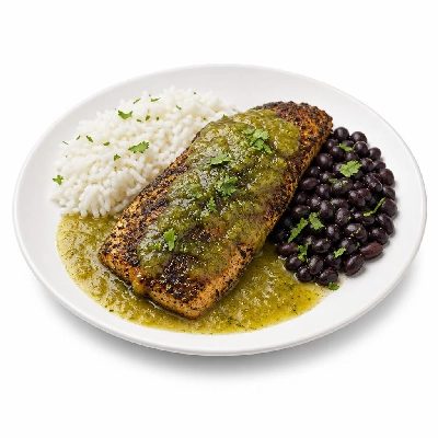 Wahoo's Fish Taco Green Enchilada Blackened Fish Side White Rice Black Beans