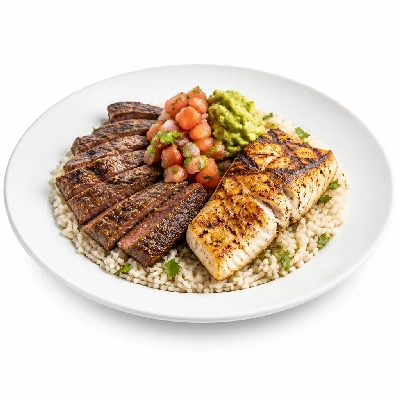Wahoo's Fish Taco Protein Bowl Carne Asada & Charbroiled Fish