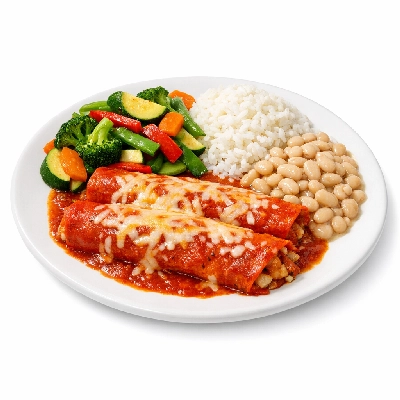 Wahoo's Fish Taco Red Enchilada Banzai Veggie Side White Rice White Beans