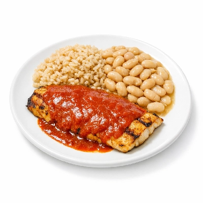 Wahoo's Fish Taco Red Enchilada Charbroiled Fish Side Brown Rice White Beans