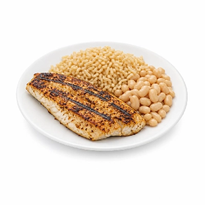 Wahoo's Fish Taco Shredder Sandwich Fish Charbroiled Brown Rice White Beans