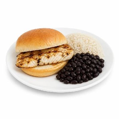 Wahoo's Fish Taco Shredder Sandwich Fish Charbroiled White Rice Black Beans