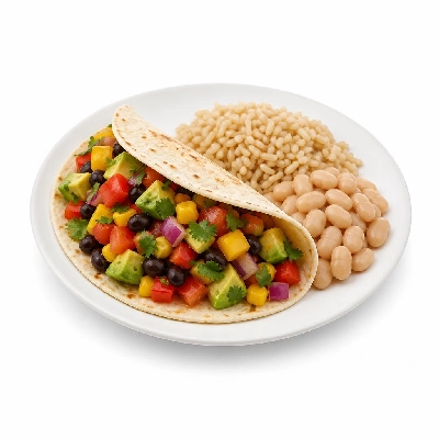 Wahoo's Fish Taco Skinny 1988 Banzai Veggie Taco Side Brown Rice White Beans