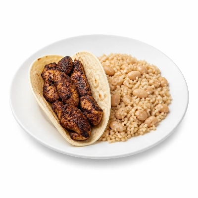 Wahoo's Fish Taco Skinny 1988 Blackened Chicken Taco Side Brown Rice White Beans