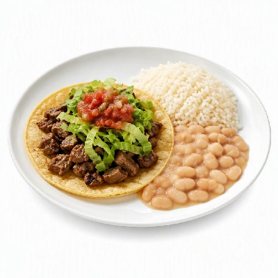 Wahoo's Fish Taco Skinny 1988 Carne Asada Taco Side White Rice White Beans
