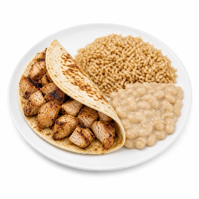 Wahoo's Fish Taco Skinny 1988 Charbroiled Chicken Taco Side Brown Rice White Beans