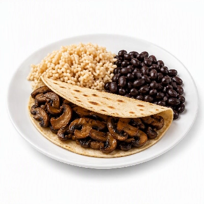 Wahoo's Fish Taco Skinny 1988 Mushroom Taco Side Brown Rice Black Beans