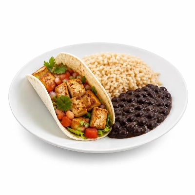 Wahoo's Fish Taco Skinny 1988 Tofu Taco Side Brown Rice Black Beans