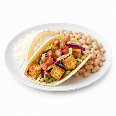 Wahoo's Fish Taco Skinny 1988 Tofu Taco Side White Rice White Beans
