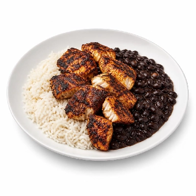 Wahoo's Fish Taco Skinny Burrito Bowl Blackened Fish White Rice Black Beans