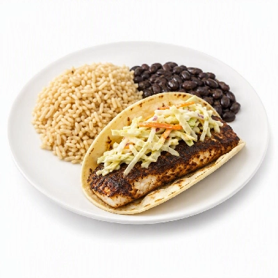 Wahoo's Fish Taco Skinny Citrus Slaw Blackened Fish Taco Side Brown Rice Black Beans