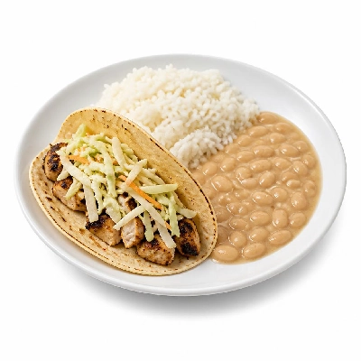 Wahoo's Fish Taco Skinny Citrus Slaw Charbroiled Chicken Taco Side White Rice White Beans