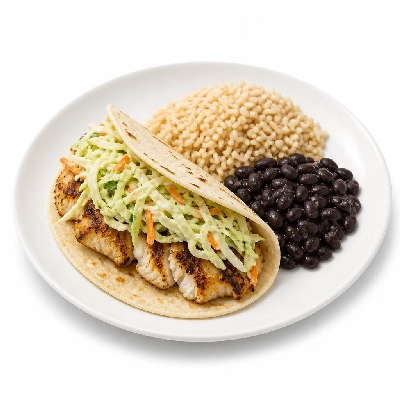 Wahoo's Fish Taco Skinny Citrus Slaw Charbroiled Fish Taco Side Brown Rice Black Beans