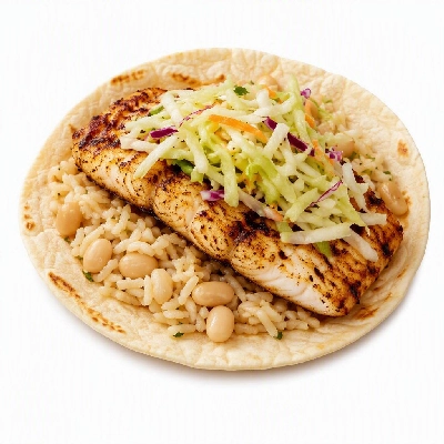 Wahoo's Fish Taco Skinny Citrus Slaw Charbroiled Fish Taco Side Brown Rice White Beans