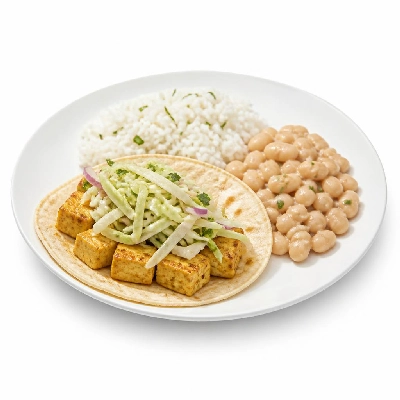 Wahoo's Fish Taco Skinny Citrus Slaw Tofu Taco Side White Rice White Beans