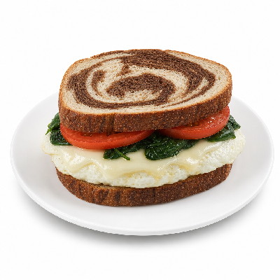 Wawa Egg White Omelet Sandwich on Marble Rye Bread with Provolone Cheese Spinach and Tomato