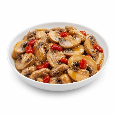 Wegmans Mediterranean Olive Bar Antipasto Marinated Mushrooms with Red Peppers