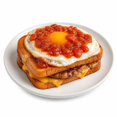 White Castle Breakfast Huevos Rancheros Toast Sandwich with Sausage