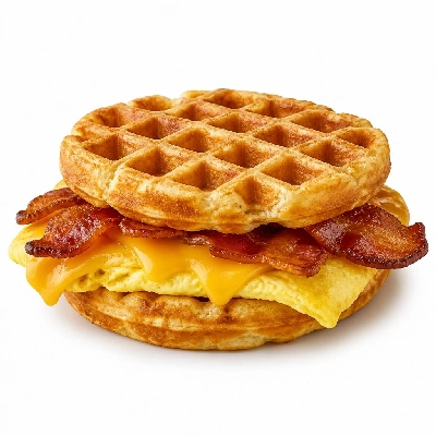 White Castle Breakfast Waffle Sandwich with Bacon Egg Cheese