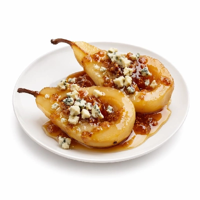 Whole Foods Market Recipes Desserts Poached Pears with Fig Syrup and Blue Cheese