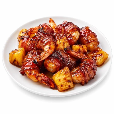 Whole Foods Market Recipes Main Dishes Bacon Wrapped Shrimp with Pineapple and Chipotle BBQ Glaze