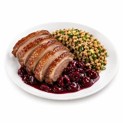 Whole Foods Market Recipes Main Dishes Cherry Compote for Maple Roasted Duck with Herbed Farro Salad