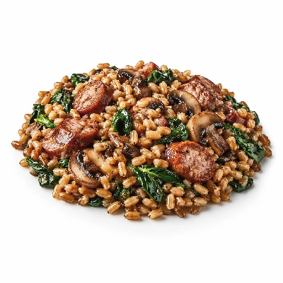 Whole Foods Market Recipes Main Dishes Farro and Herb Pilaf with Sausage Mushrooms Spinach