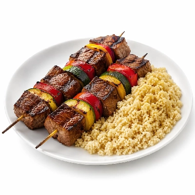 Whole Foods Market Recipes Main Dishes Marinated Sirloin and Veggie Skewers with Couscous