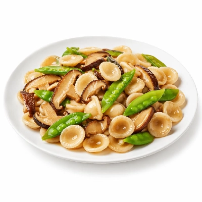 Whole Foods Market Recipes Main Dishes Orecchiette with Shiitake Mushrooms and Sugar Snap Peas