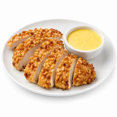 Whole Foods Market Recipes Main Dishes Pine Nut Crusted Chicken with Avgolemono Dipping Sauce