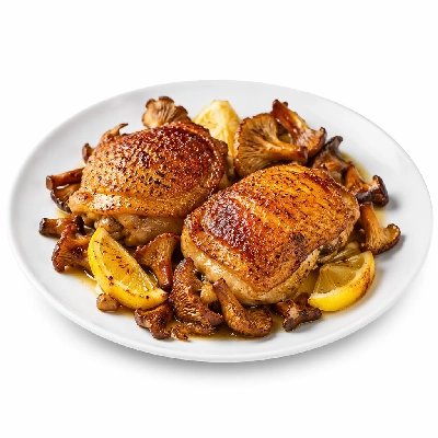 Whole Foods Market Recipes Main Dishes Roasted Lemon Chicken Thighs with Chanterelles