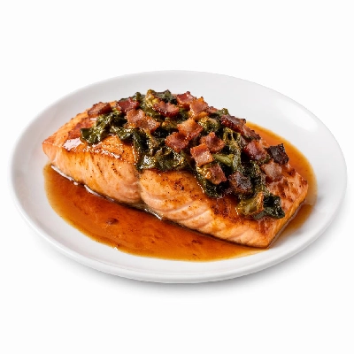 Whole Foods Market Recipes Main Dishes Salmon with Pancetta Escarole and Red Wine Butter