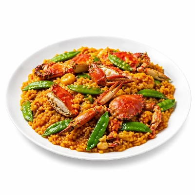 Whole Foods Market Recipes Main Dishes Seafood Paella with Crab and Sugar Snap Peas