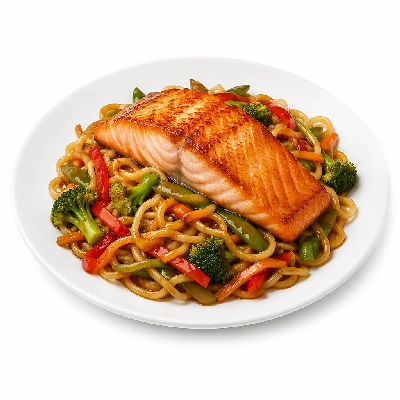 Whole Foods Market Recipes Main Dishes Seared Salmon with Soy Ginger Noodles and Vegetables