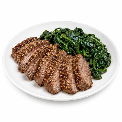 Whole Foods Market Recipes Main Dishes Seared Sesame Beef with Wilted Greens