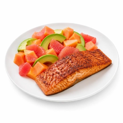 Whole Foods Market Recipes Main Dishes Spiced Salmon with Papaya Grapefruit and Avocado Salad