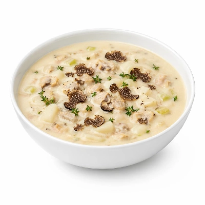 Whole Foods Market Recipes Razor Clam Chowder with Black Truffles Turnips and Thyme