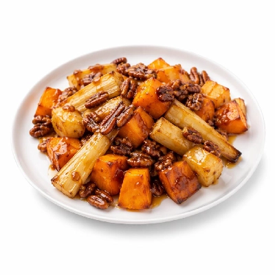 Whole Foods Market Recipes Side Dishes Roasted Parsnips and Sweet Potatoes with Honey Pecan Drizzle