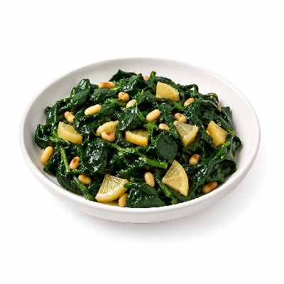 Whole Foods Market Recipes Side Dishes Wilted Spinach with Lemon and Pine Nuts