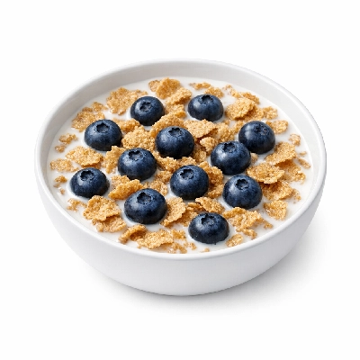 Whole Grain Cereal with Milk and Blueberries