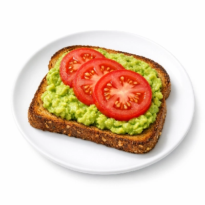 Whole Grain Toast with Guacamole and Tomato Slices