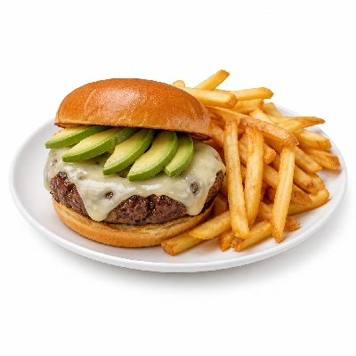 Yard House Grilled Burgers Avocado Swiss (1 Sandwich) with French Fries