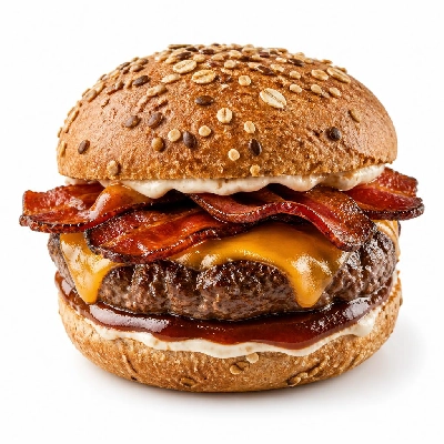 Yard House Grilled Burgers BBQ Bacon and Cheddar on Multigrain Bun (1 Sandwich) with Roasted Garlic Aioli
