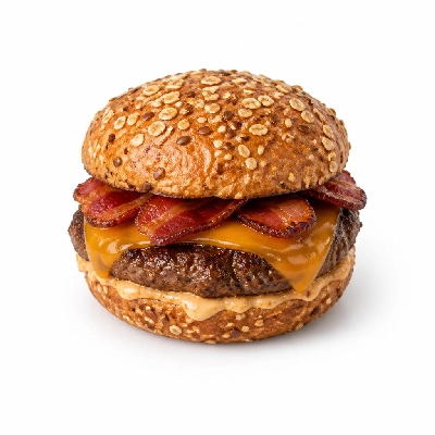Yard House Grilled Burgers BBQ Bacon and Cheddar on Multigrain Bun (1 Sandwich) with Rum Sauce
