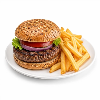 Yard House Grilled Burgers Classic on Multigrain Bun (1 Sandwich) with French Fries